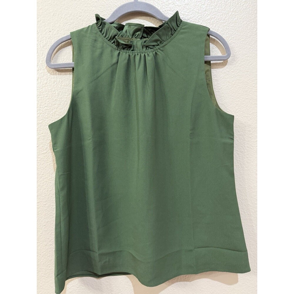 NWT J.Crew Factory Ruffleneck Sleeveless Top Utility Green Olive Sz S